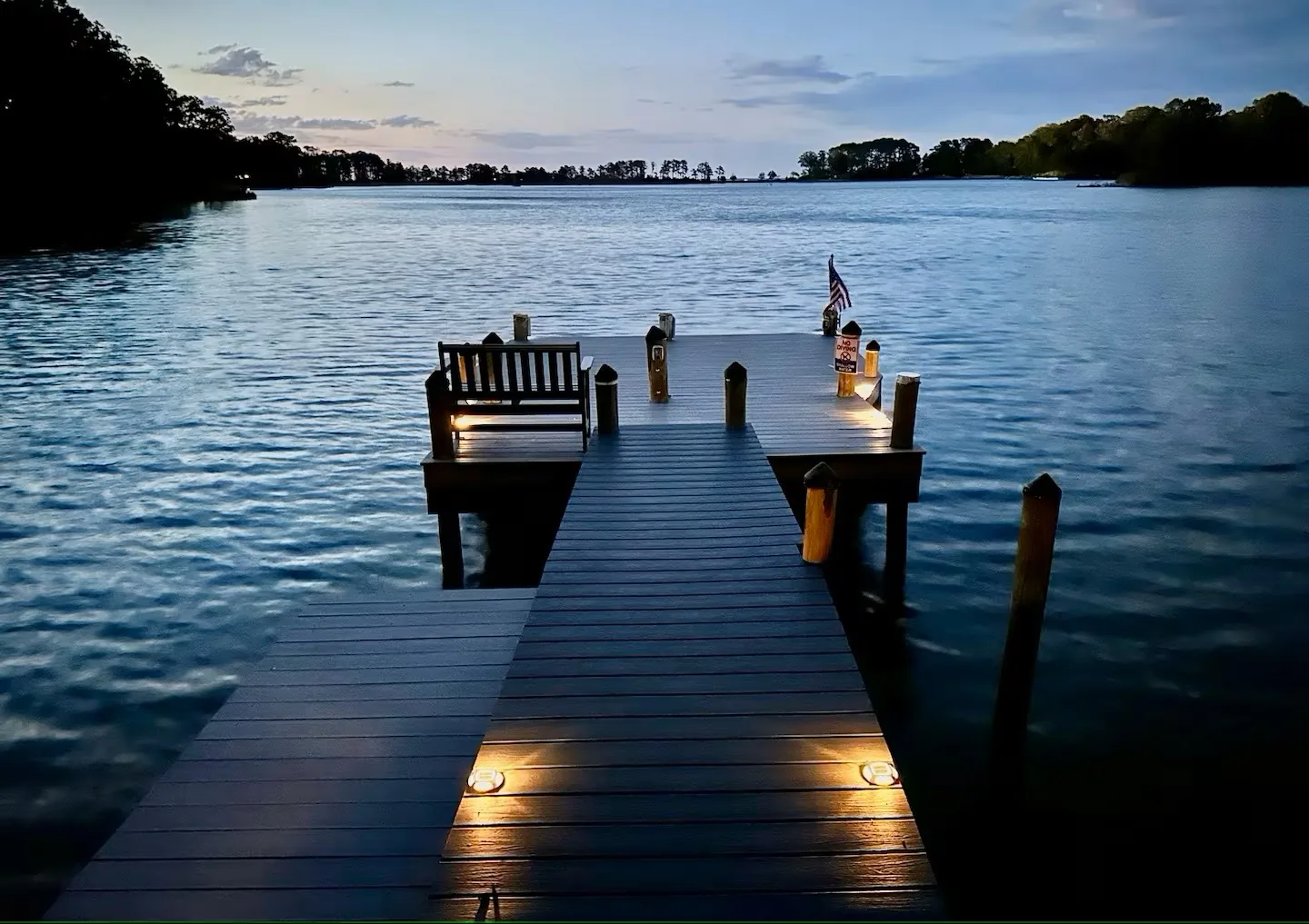 Dock lights at dusk