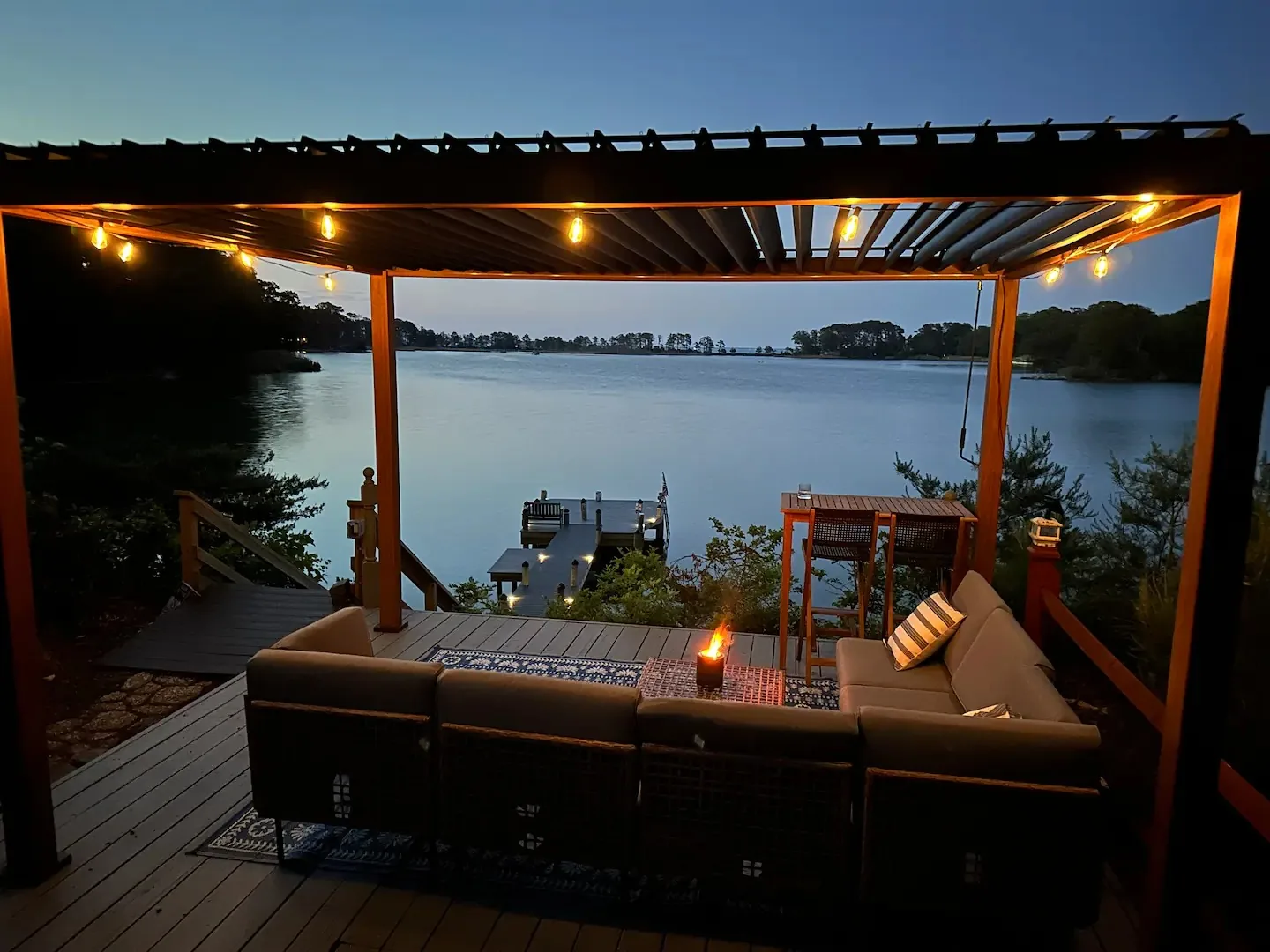 Pergola at night with lights
